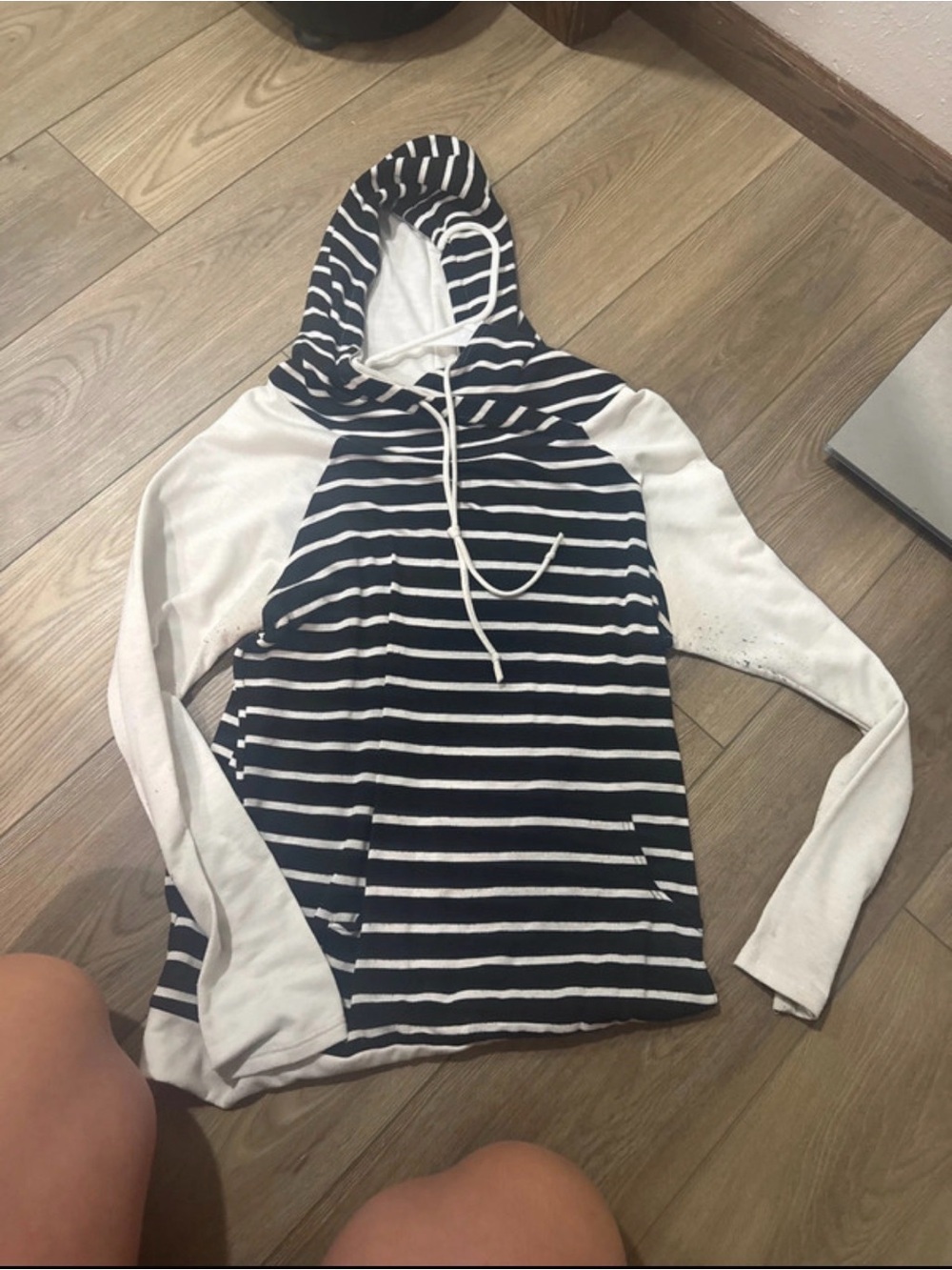 7th Ray Black & White Striped Hooded Pullover